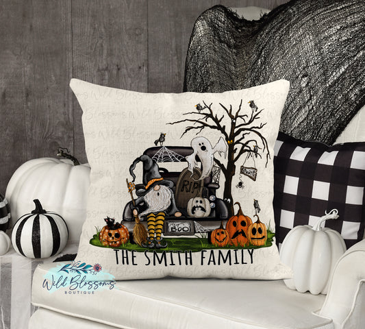Halloween Gnome Truck Personalized Pillow