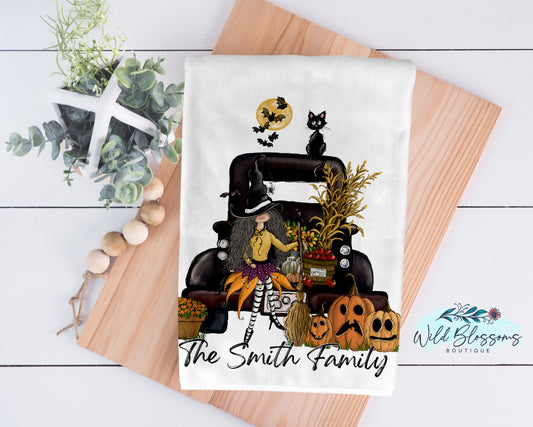 Halloween Witch Truck Kitchen Towel