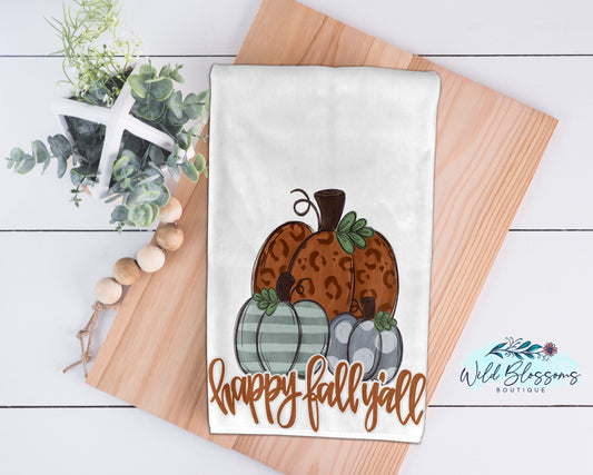 Happy Fall Y'all Pumpkin Trio Kitchen Towel