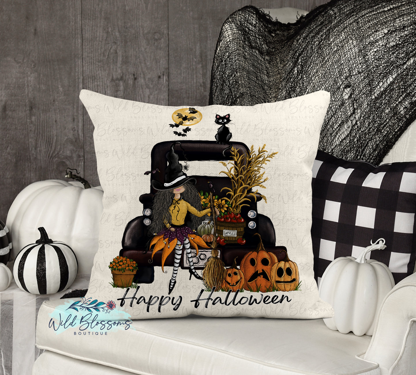 Halloween Witch Truck Personalized Pillow