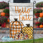 Hello Fall Buffalo Plaid Polka Dot and Floral Pumpkin Trio Garden Flag