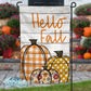 Hello Fall Buffalo Plaid Polka Dot and Floral Pumpkin Trio Garden Flag