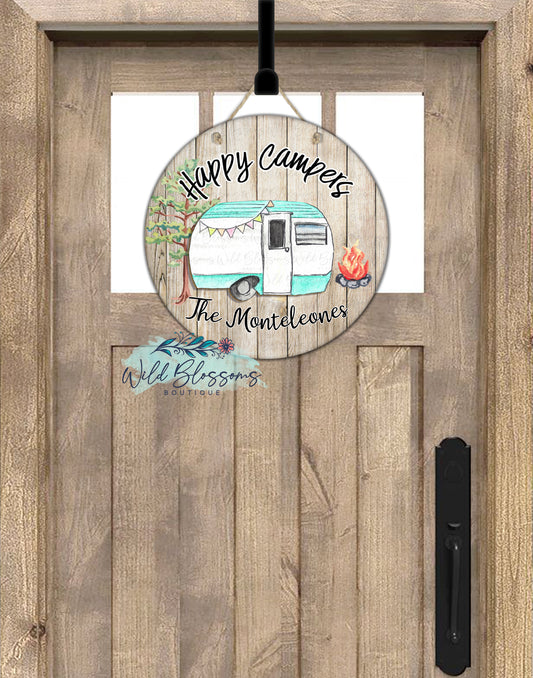 Happy Campers Wooden Round Door Hanger