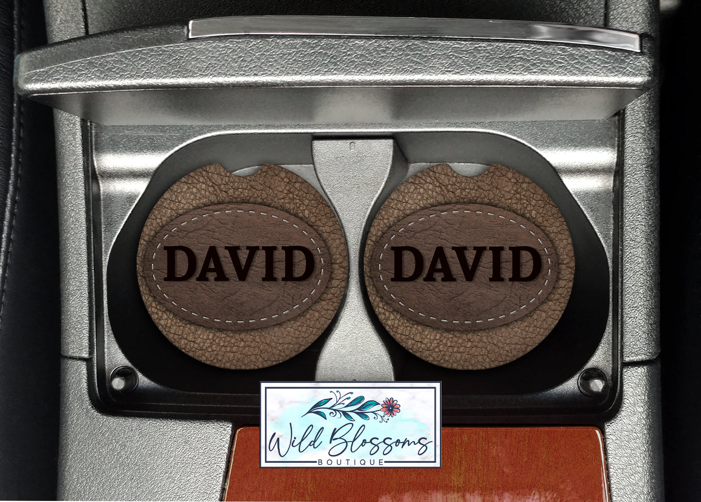 Brown Leather Look Car Coasters