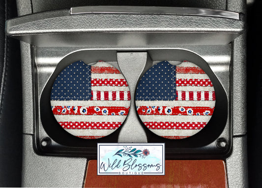 American Flag Patchwork Car Coasters