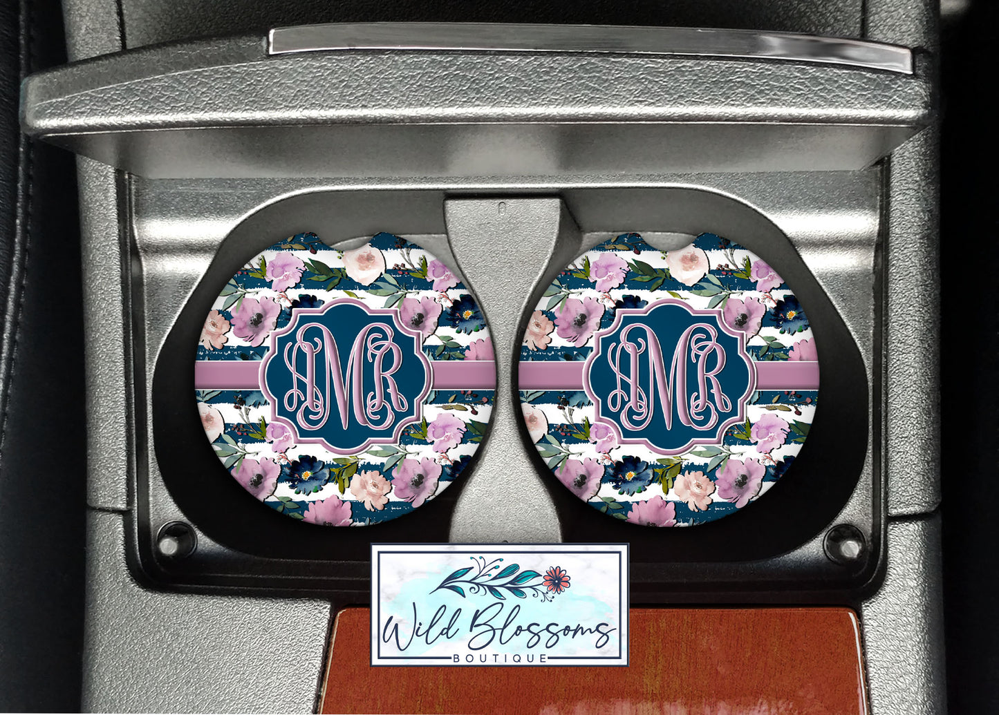 Navy And Mauve Floral License Plate