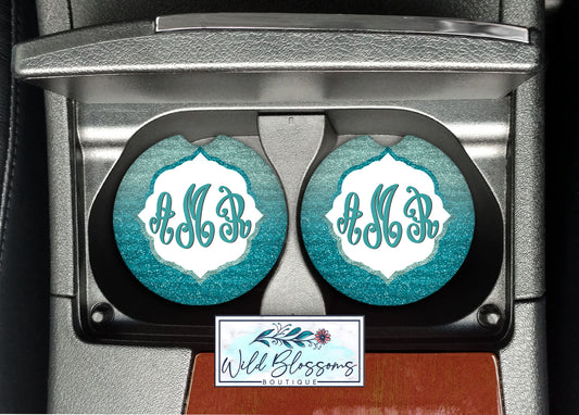 Teal Ombre Glitter Look Car Coasters