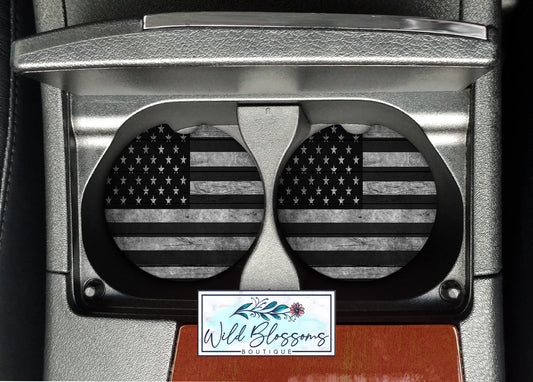Grey Wooden American Flag Car Coasters