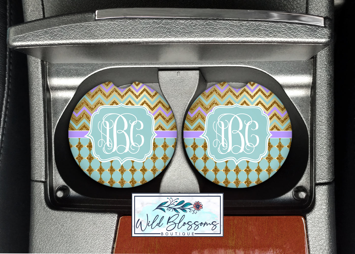 Mint, Purple And Gold Monogram License Plate