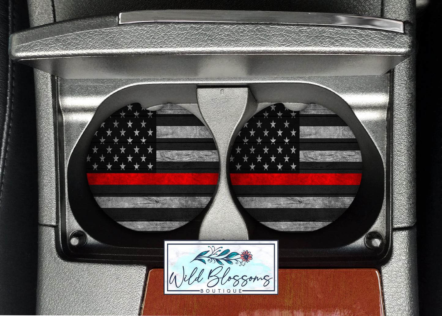 Wooden American Flag Red Line License Plate