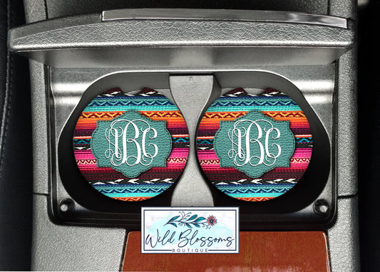 Serape And Leather Patch Car Coasters