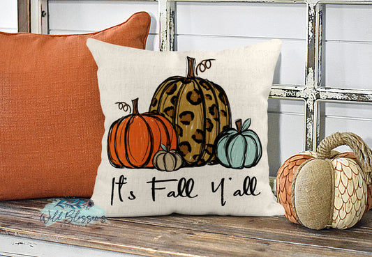It's Fall Y'all Leopard Print Pumpkin Pillow