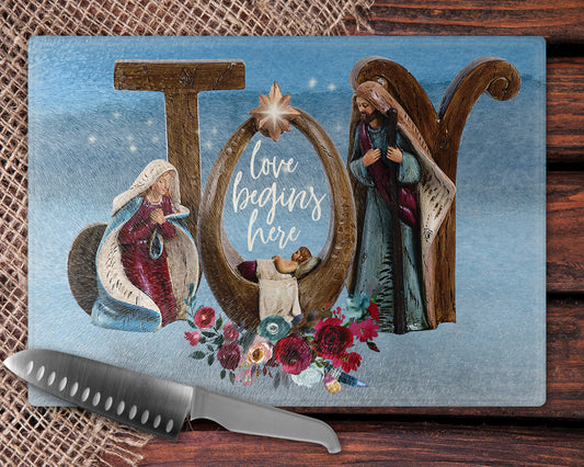 Love Begins Here Glass Cutting Board