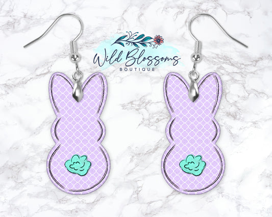 Lavender Quatrefoil Easter Bunny Drop Earrings