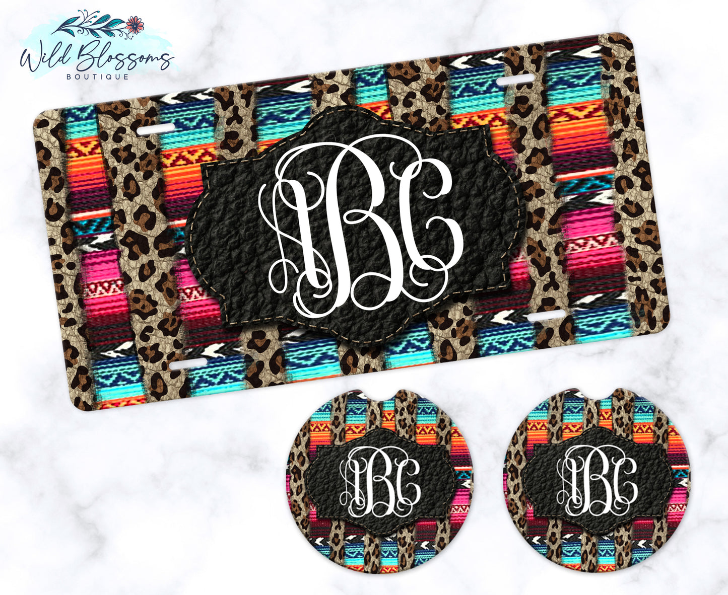 Serape And Leopard Striped Car Coasters