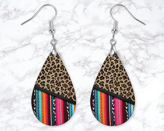 Leopard Print And Serape Split Leather Look Drop Earrings