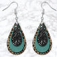 Leopard Print, Black Glitter and Teal Leather Look Drop Earrings