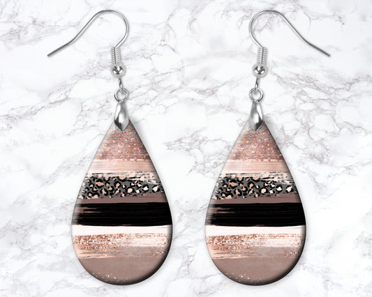 Rose Gold And Leopard Print Drop Earrings