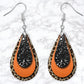 Leopard Print, Black Glitter and Orange Leather Look Drop Earrings