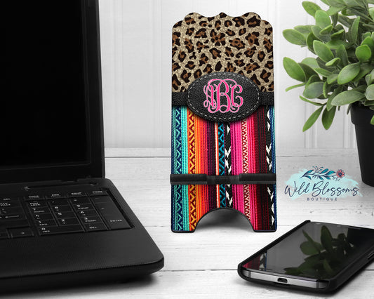 Leopard Print And Serape Leather Phone Stand