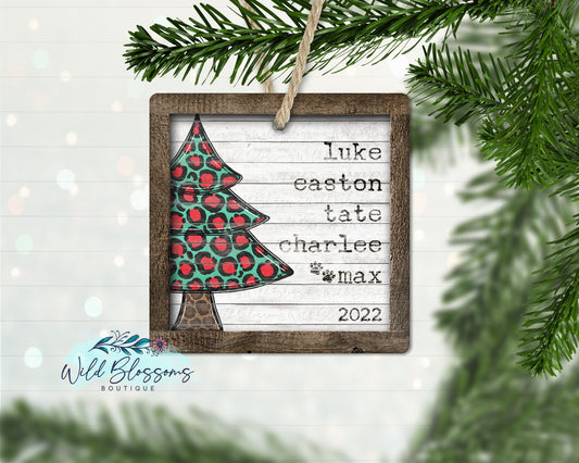Rustic Wooden Christmas Tree Family Name Ornament