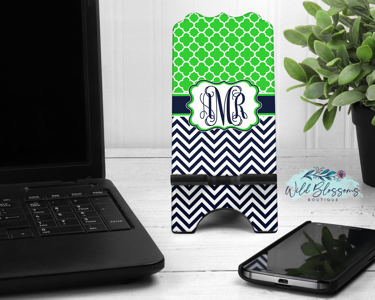 Lime And Navy Monogram Mouse Pad And Coaster Desk Set