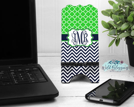 Lime And Navy Monogram Phone Stand