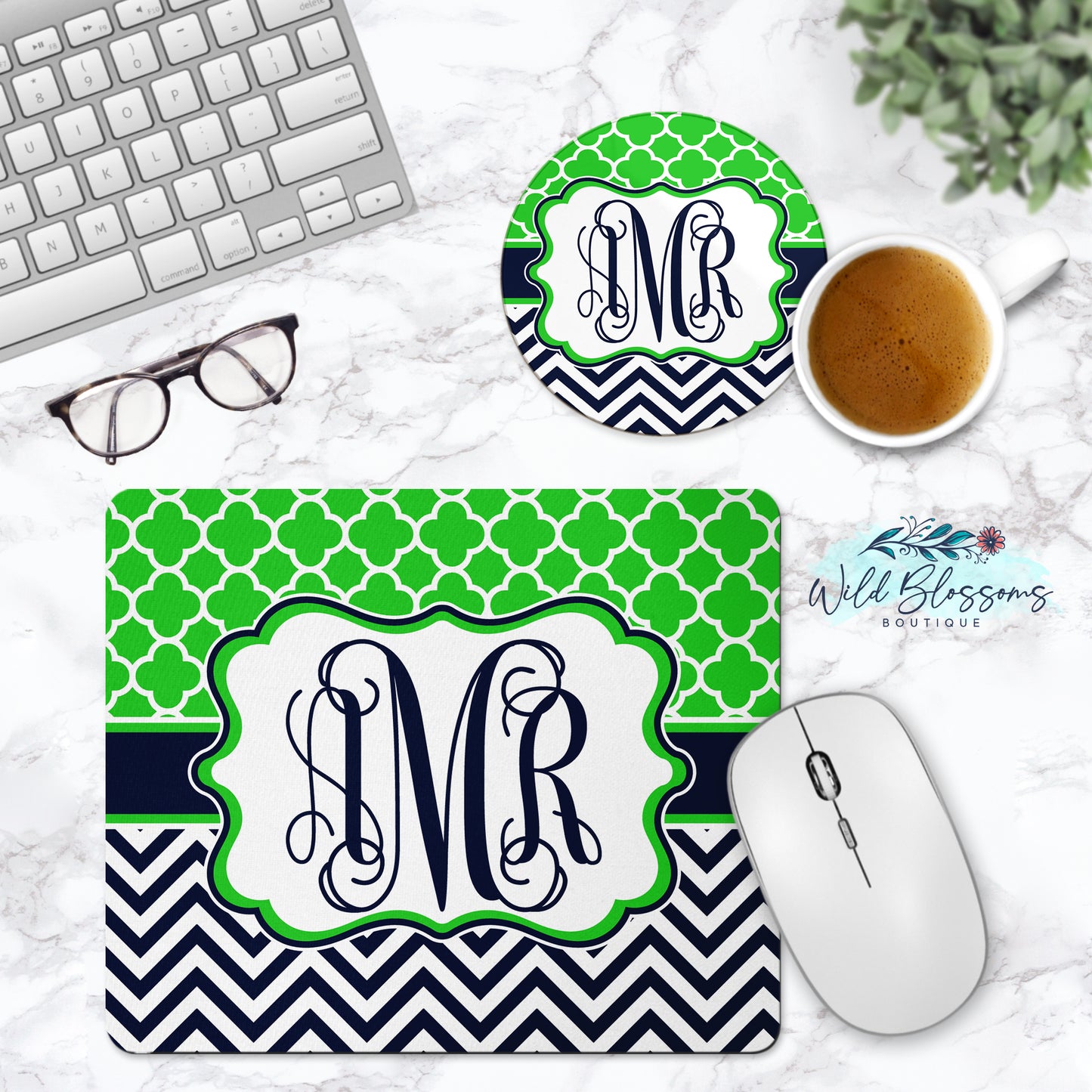 Lime And Navy Monogram Phone Stand