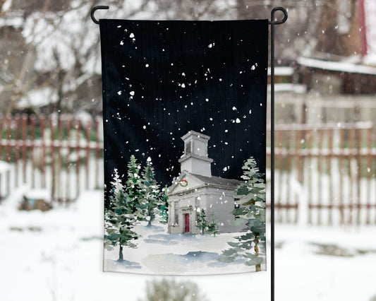 Snowy White Church Garden Flag