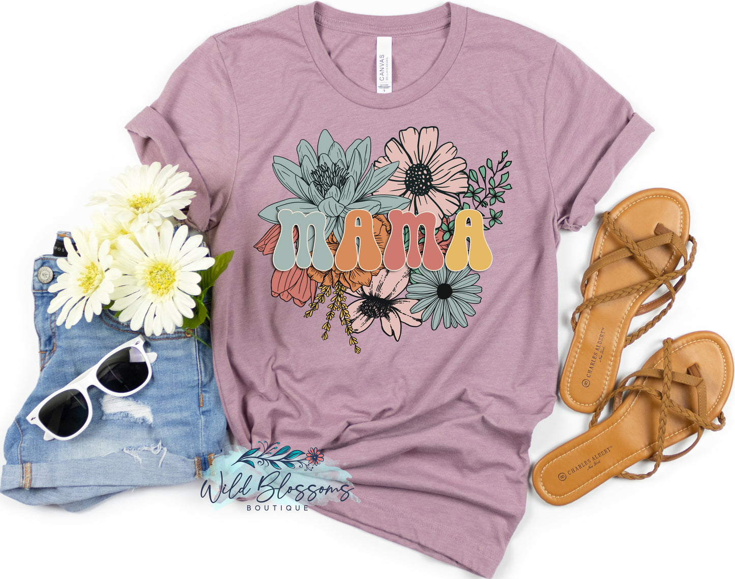 Boho Floral Custom Name Mother's Day Graphic Tee