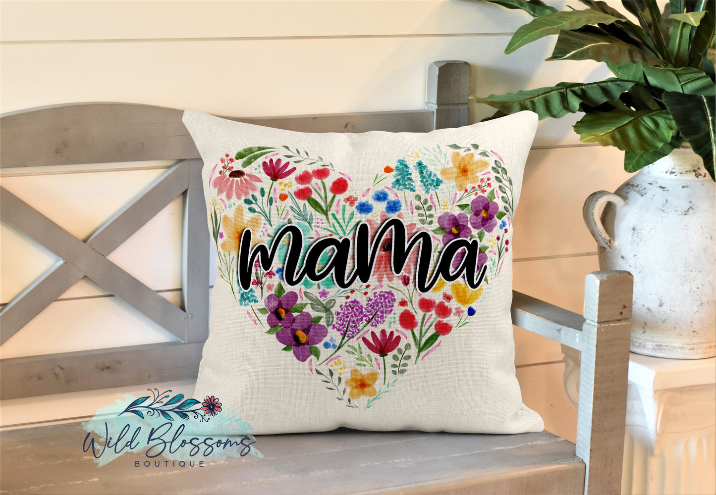 Blessed Mama Floral Heart Pillow