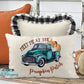 Welcome Family Name Grey Vintage Pumpkin Truck Lumbar Pillow