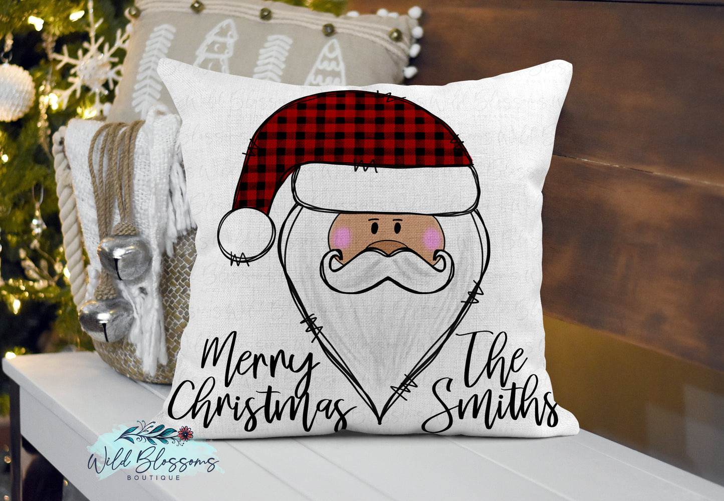 Merry Christmas Buffalo Plaid Santa Pillow