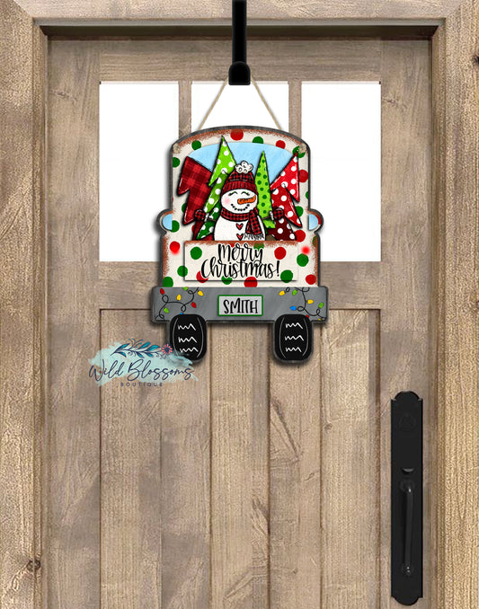 Merry Christmas Snowman Truck Door Hanger