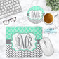 Mint And Grey Monogram Mouse Pad And Coaster Desk Set