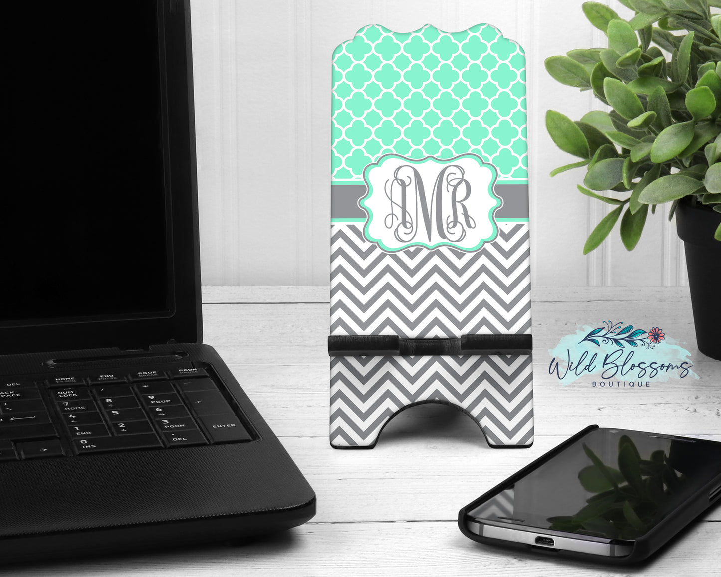 Mint And Grey Monogram Mouse Pad And Coaster Desk Set