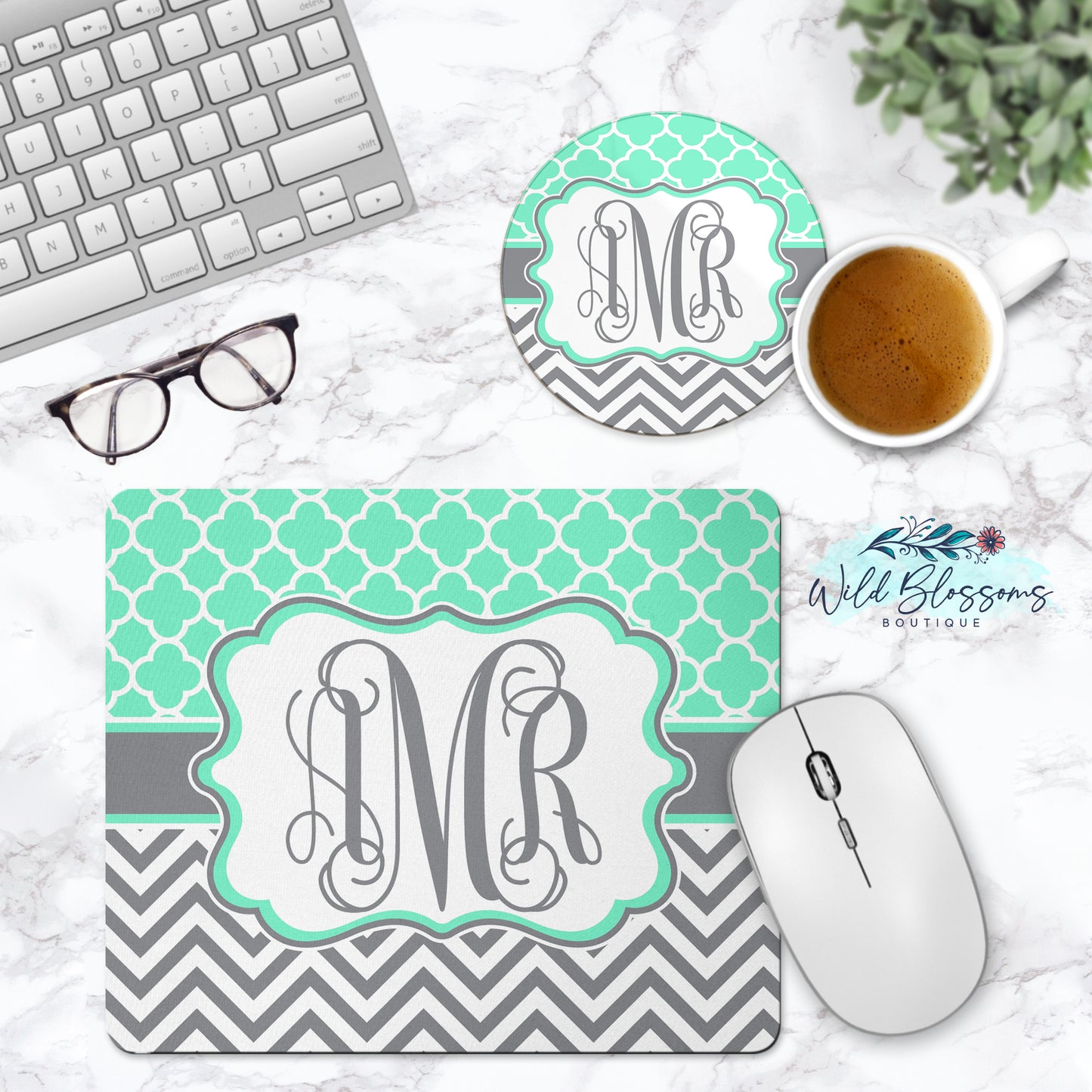 Mint And Grey Monogram Phone Stand