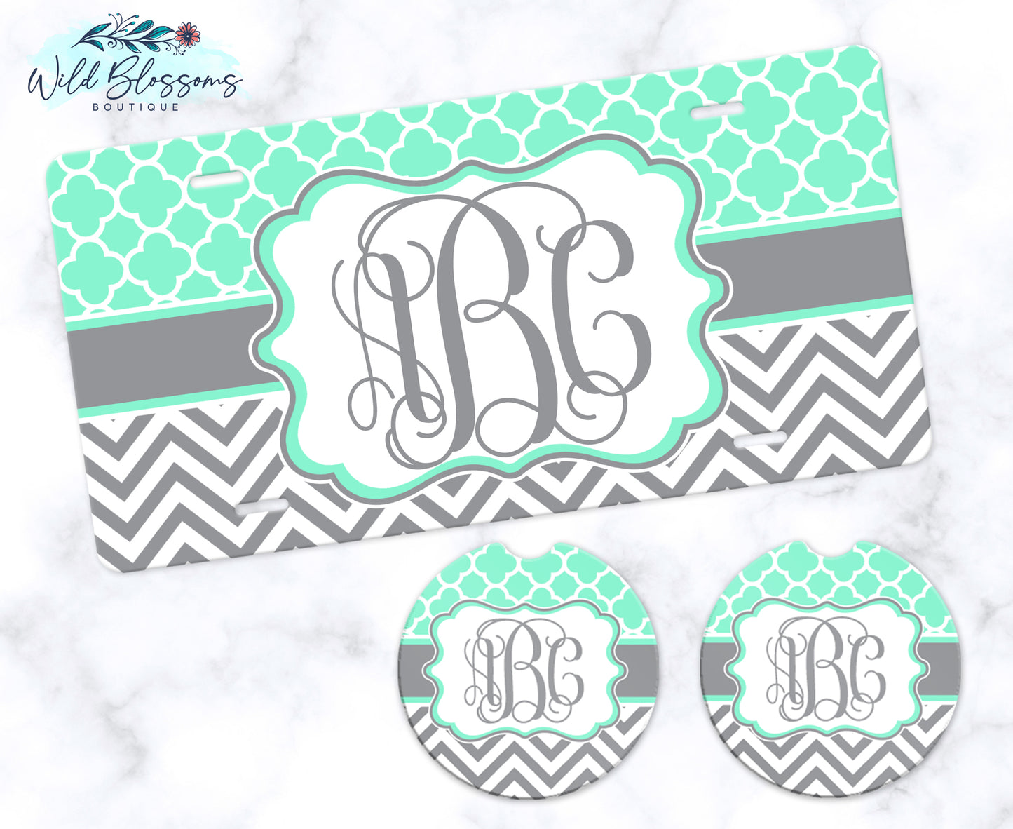 Mint And Grey Monogram License Plate