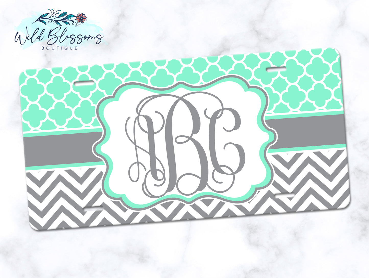 Mint And Grey Monogram License Plate