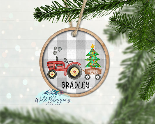 Christmas Tree Red Vintage Tractor Ornament