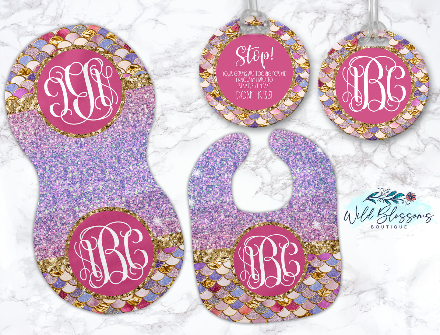 Mermaid Scale Stop Do Not Kiss Bag Tag