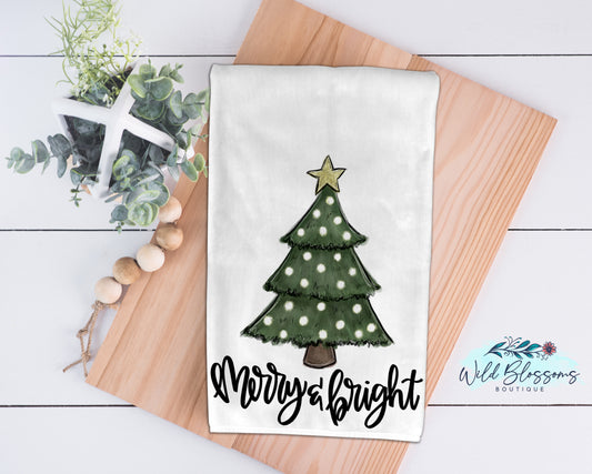 Merry And Bright Christmas Tree Kitchen Towel