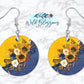 Navy And Yellow Sunflower Floral Round Drop Earrings