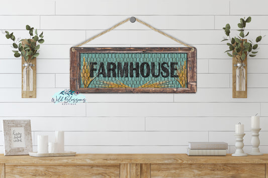 Farmhouse Chicken Wire Door Hanger | Sign