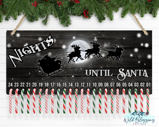 Nights Until Santa Christmas Countdown Advent  Santa With Sleigh Door Hanger