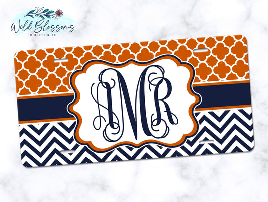 Orange And Navy Monogram License Plate