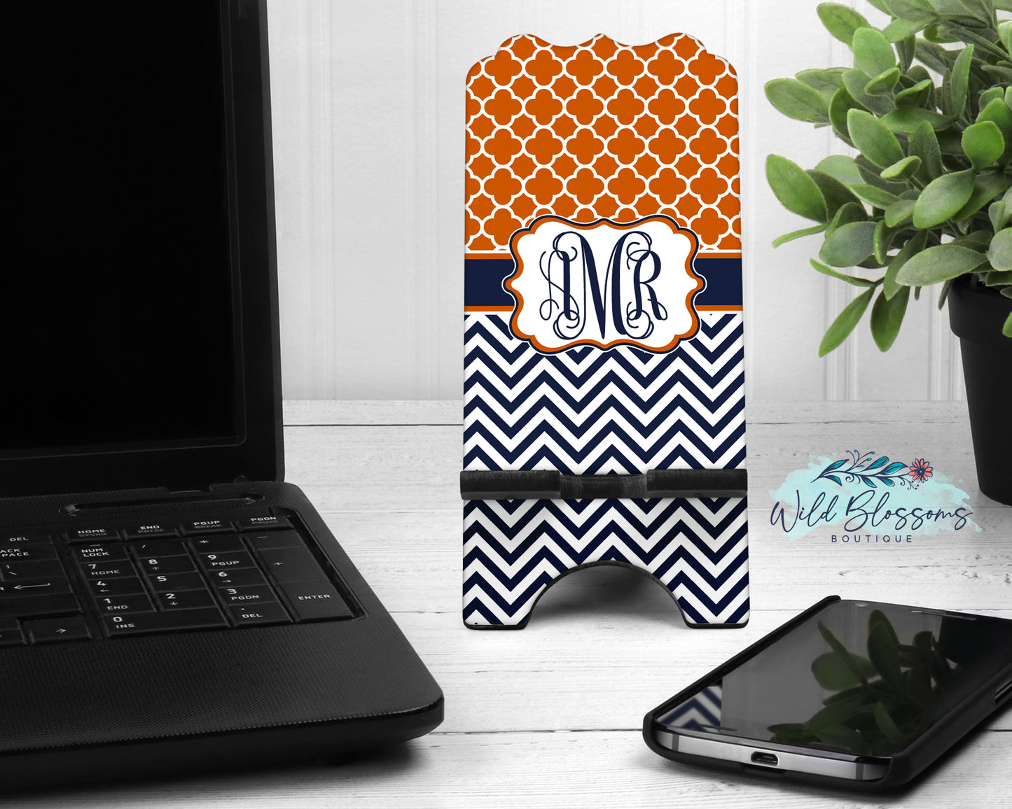 Orange And Navy Monogram Mouse Pad And Coaster Desk Set