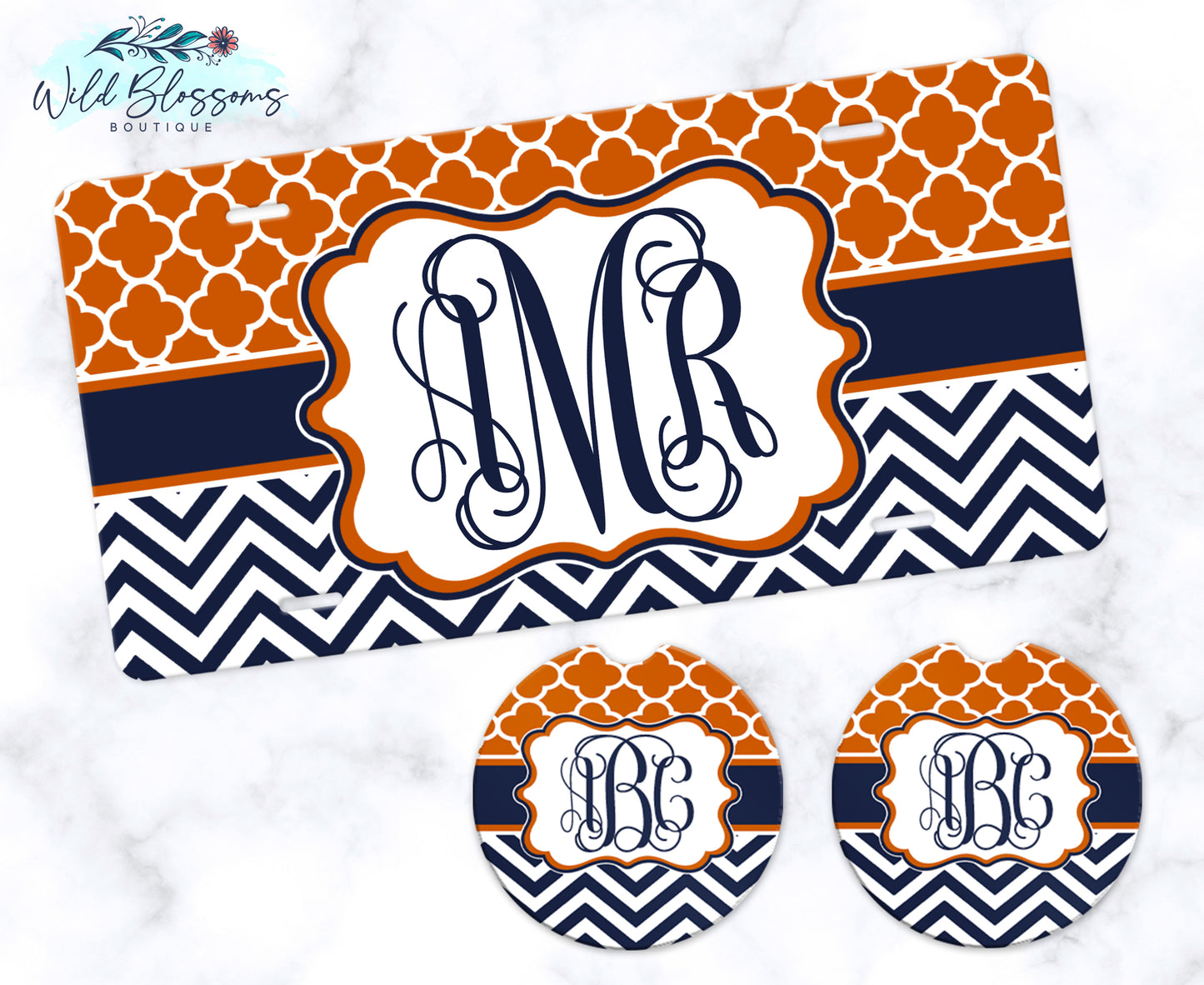 Orange And Navy Monogram License Plate