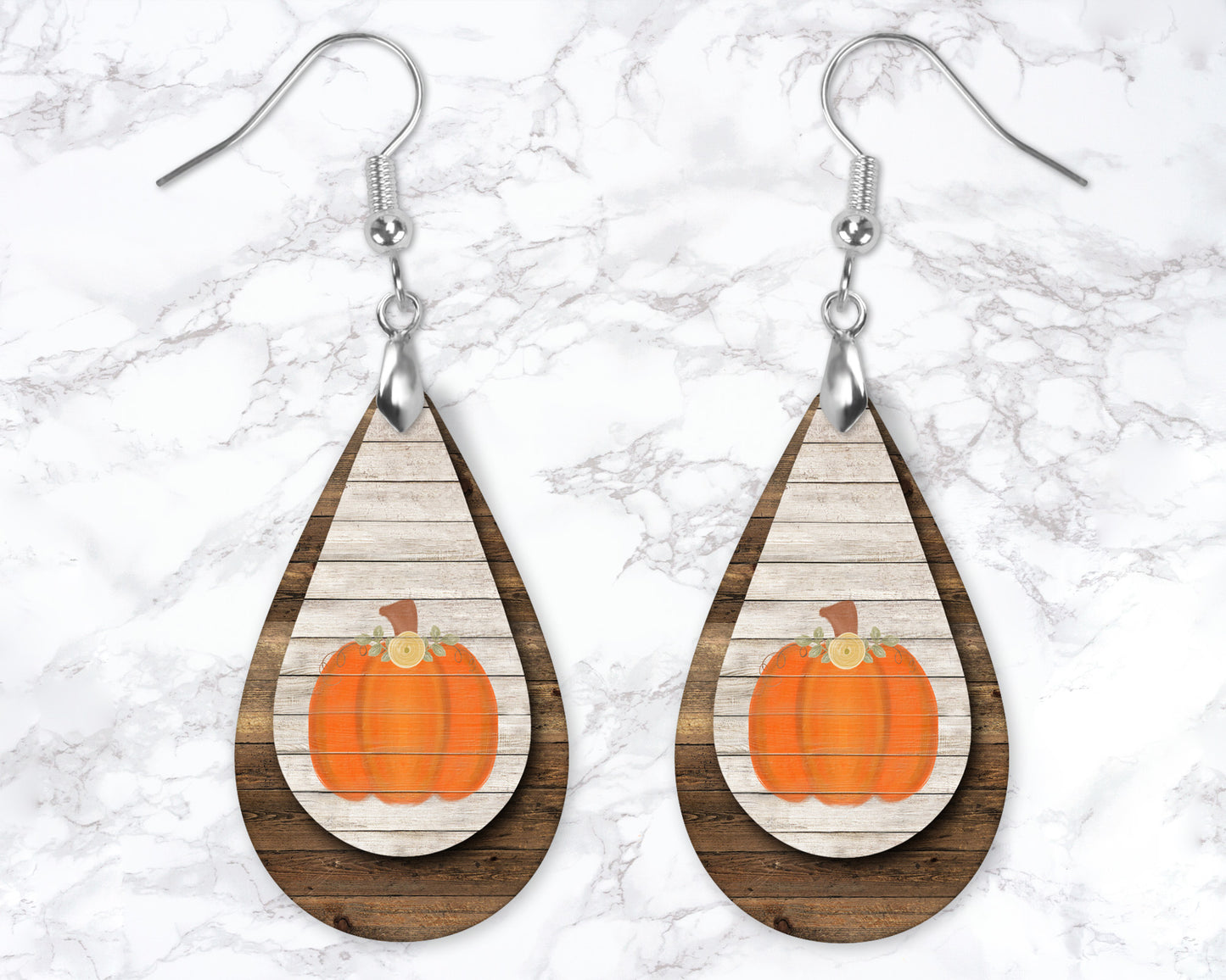 Painted Pumpkin Wooden Look Drop Earrings