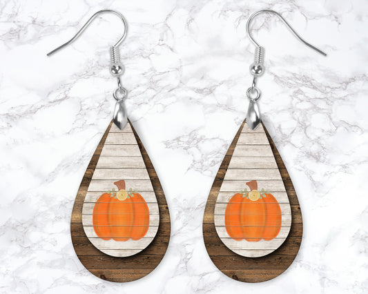 Painted Pumpkin Wooden Look Drop Earrings